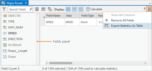 The Data Engineering view showing options on the Menu button.