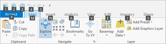 The ArcGIS Pro ribbon with KeyTips displayed