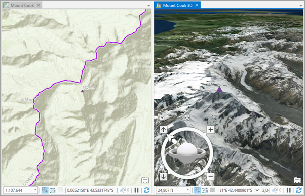 Map and scene displayed side by side