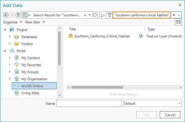 Southern California Critical Habitat layer selected on the browse dialog box.