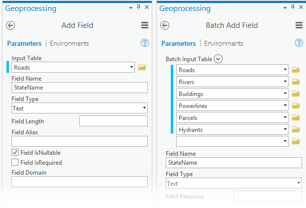 Add Field and Batch Add Field tools