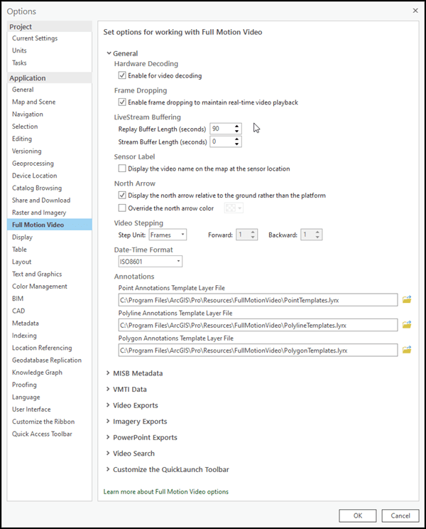 Set project options for working with FMV.