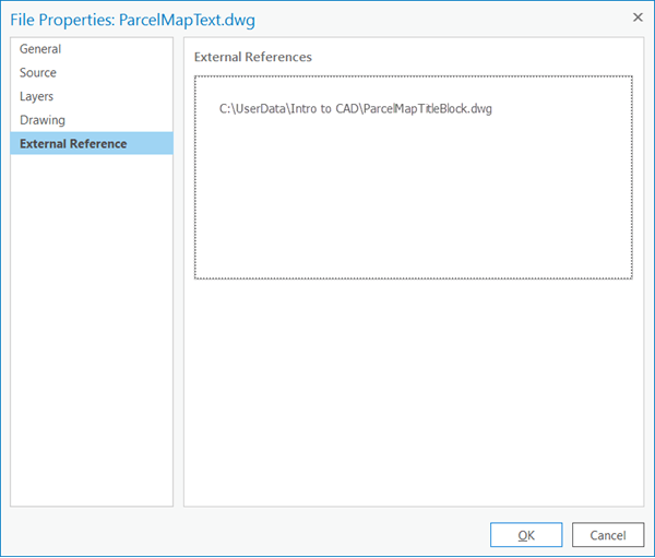 External Reference tab on the File Properties pane