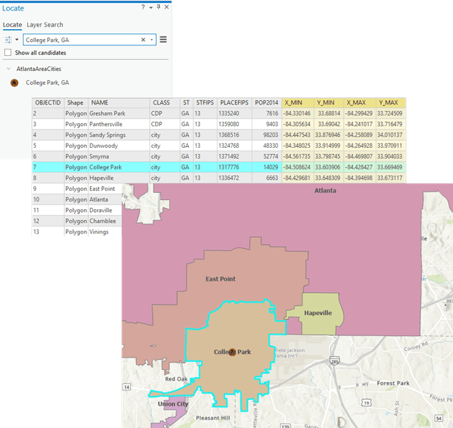 Zoom results using the feature extent fields