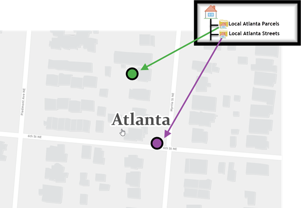 Results of composite locator showing fallback from parcel to street match location