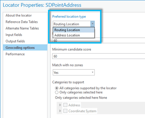 Preferred location type determines if the geocode result displays on the rooftop or side of the street