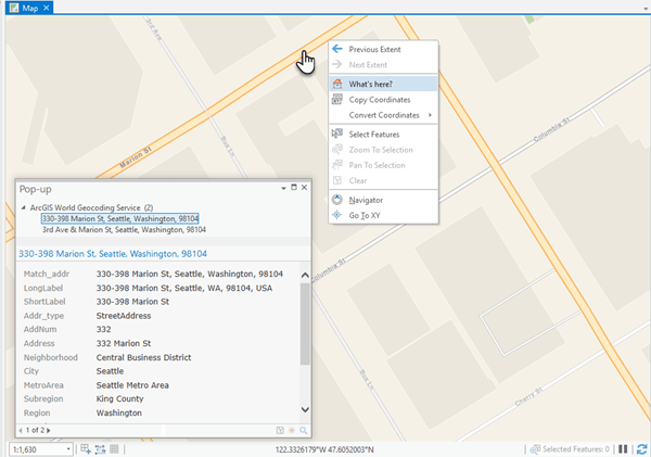 Identify addresses and places on the map