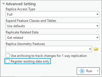 Register existing data only option located on the