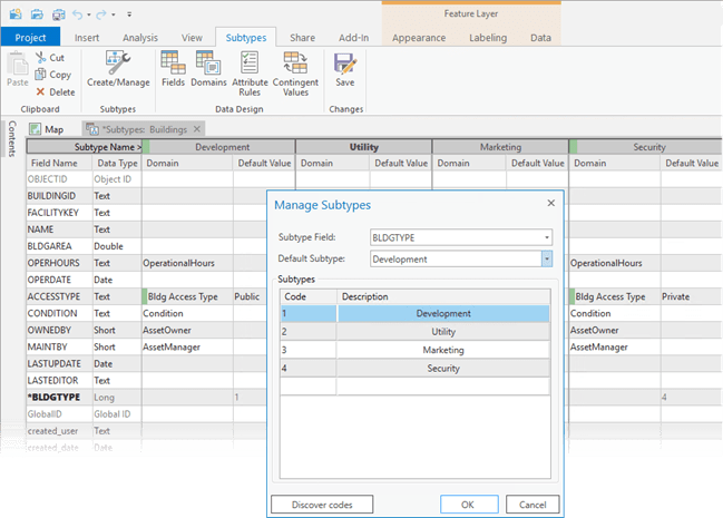 Creating new subtypes on the BLDGTYPE field for the Building layer