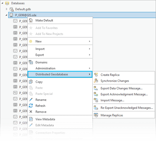 Distributed Geodatabase context menu