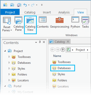 Use the Catalog view to connect to Databases.