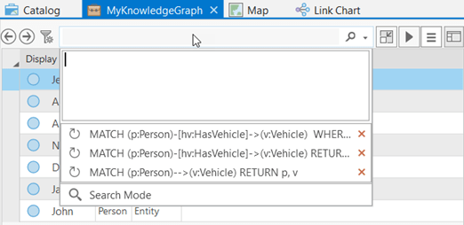 Click in an empty query text box to list the three most recent queries.