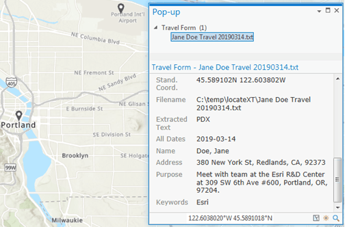 Extracted locations in Portland