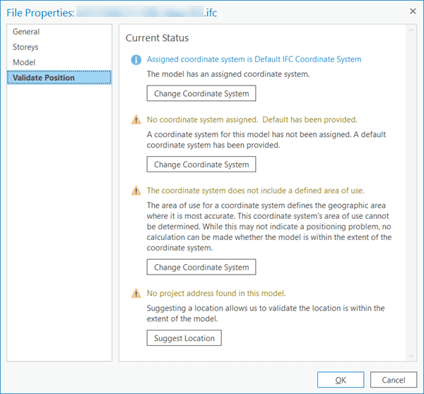 Example of the Validate Position tab in the File Properties pane