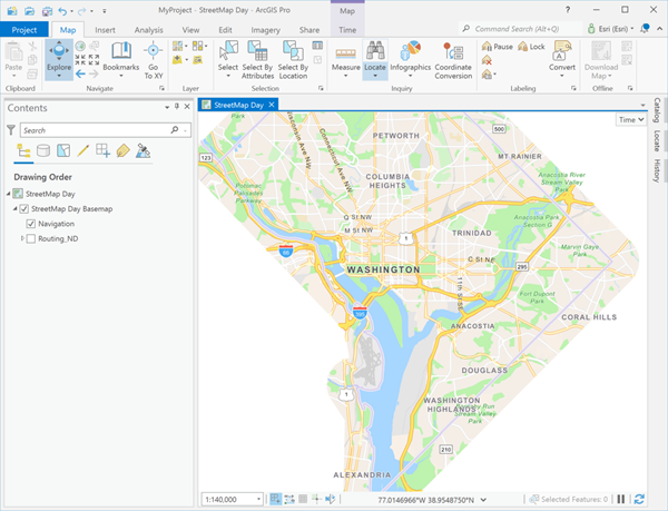 StreetMap Day map from mobile map package for Washington, D.C.