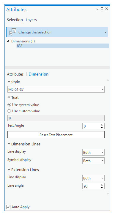 Dimension tab in the Attributes pane