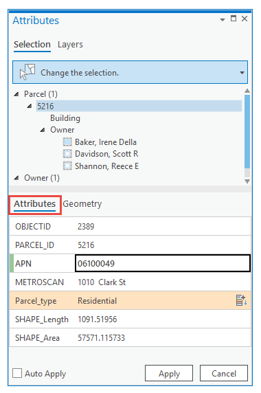 Attributes pane