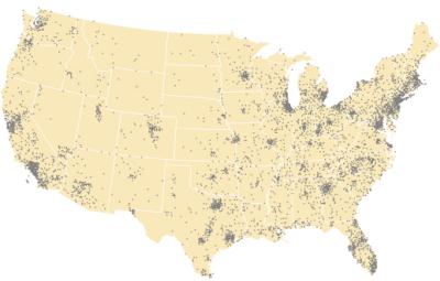 2012 population per U.S. county drawn with dot density symbology over U.S. states