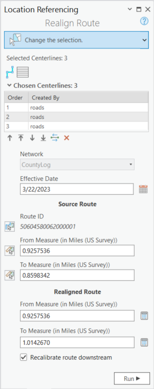 Realign Route pane