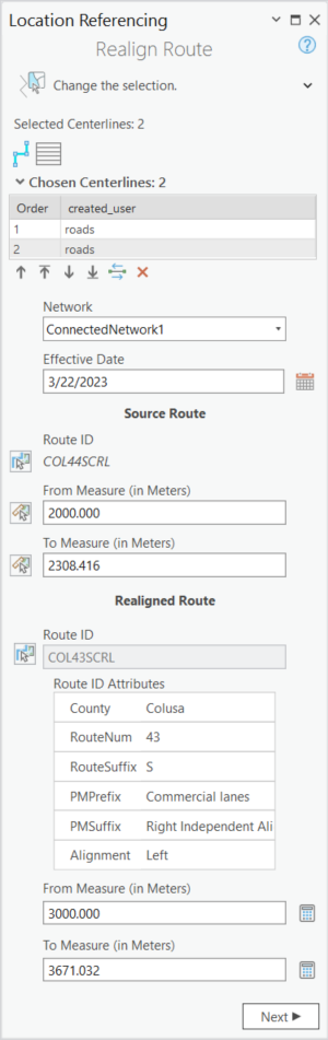 Realign Route pane