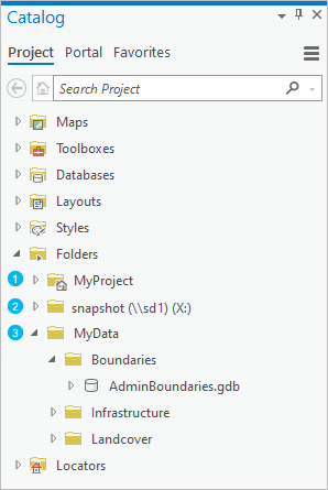 Folder connections in the Catalog pane