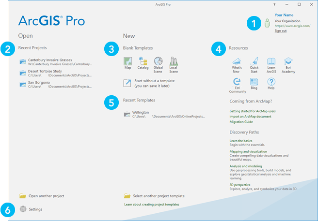 ArcGIS Pro start page