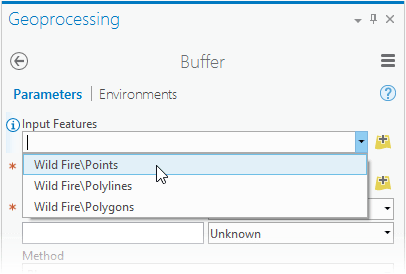 Select a KML layer from the drop-down list of layers for the input parameter