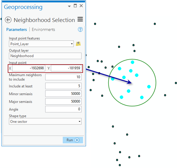 Neighborhood Selection tool dialog box