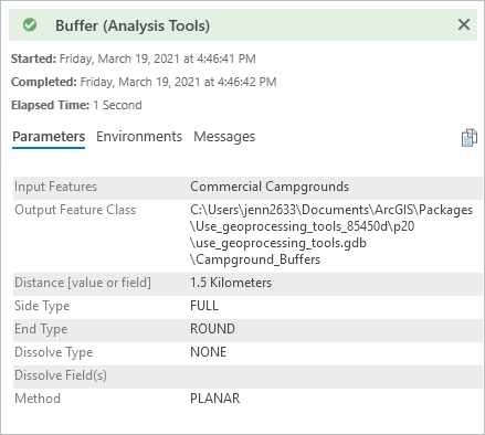 Message window with Buffer tool details