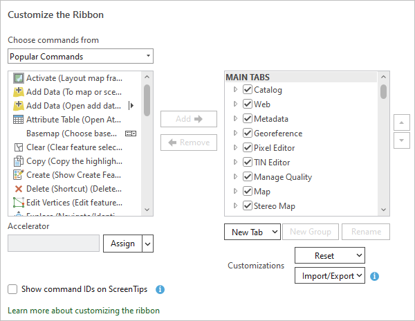 Customize the Ribbon dialog box