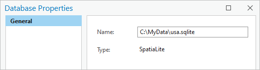 Database properties for a SQLite database