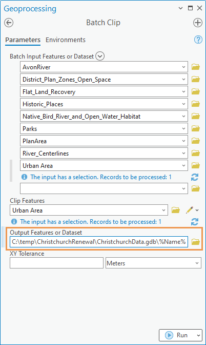 Batch Clip tool parameters