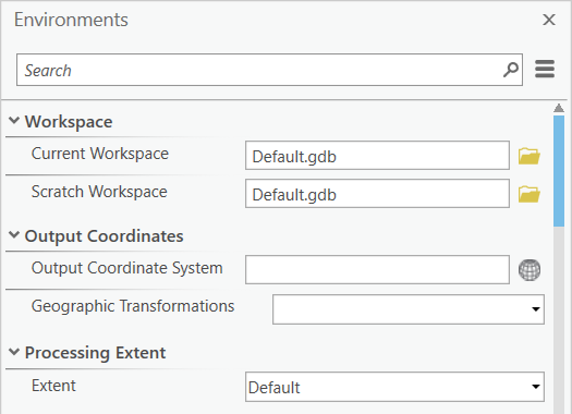 Geoprocessing Environments window