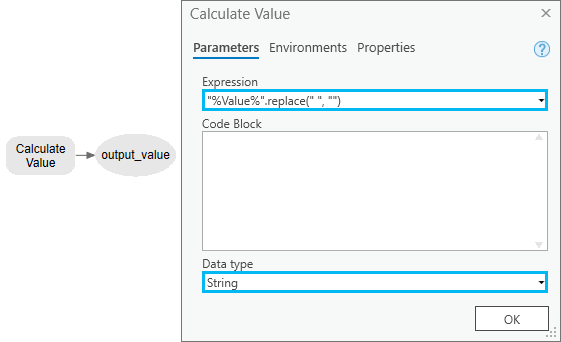 Calculate Value tool dialog box