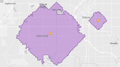 Service areas with different drive time values