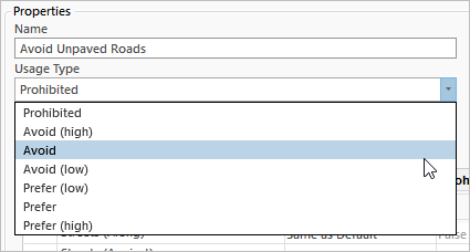 Changing the Usage Type from Prohibited to Avoid