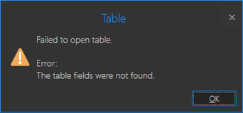 Failed to open table error message