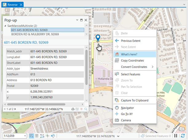 Interactive reverse geocode results