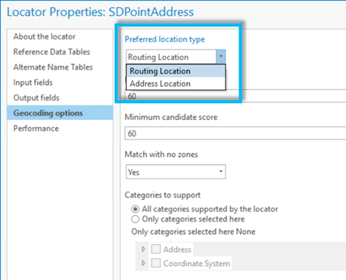 Preferred location type determines if the geocode result displays on the rooftop or side of the street