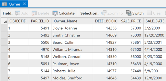 Feature class table