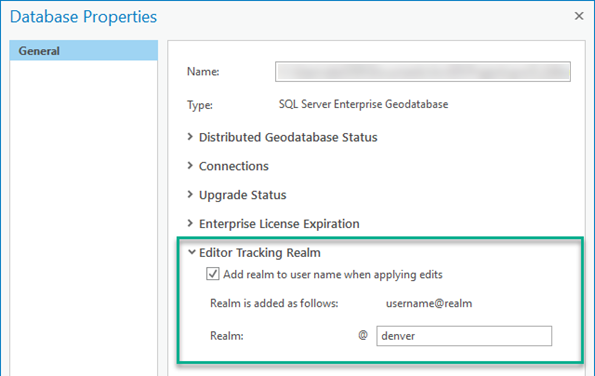 Editor Tracking Realm options in Database Properties