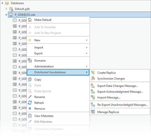 Distributed Geodatabase context menu