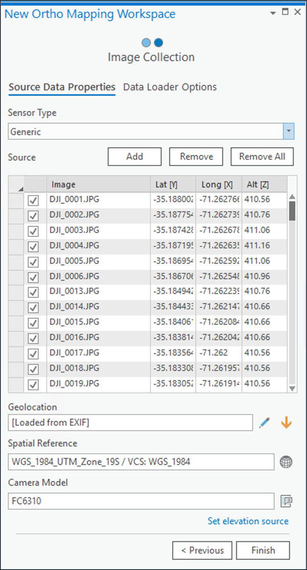 Create a drone ortho mapping workspace dialog box