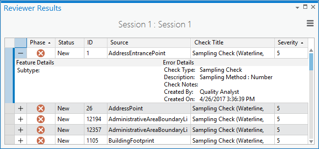 Sampling Results view