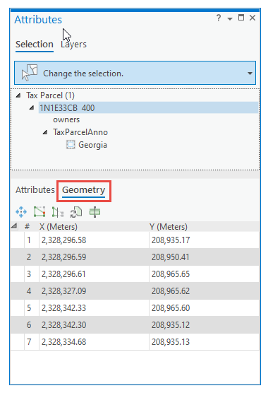 Geometry tab in the Attributes pane