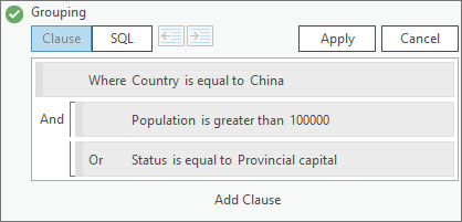 Three clauses in a query, the last two are grouped