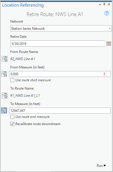 Retire Route pane