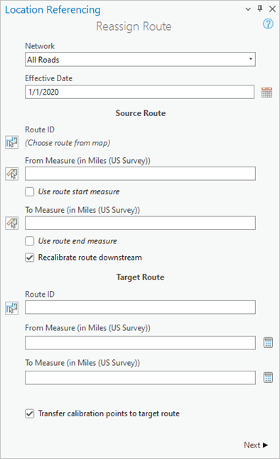 Reassign Route pane with a user-created, single-field Route ID