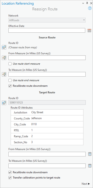 Reassign Route pane with a user-created, multifield Route ID