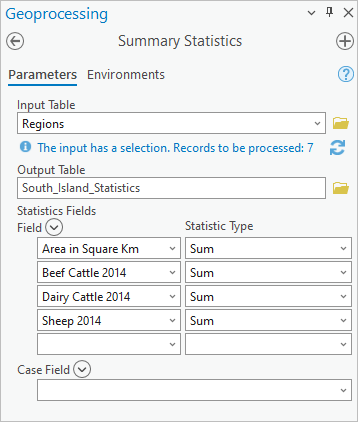 Summary Statistics tool